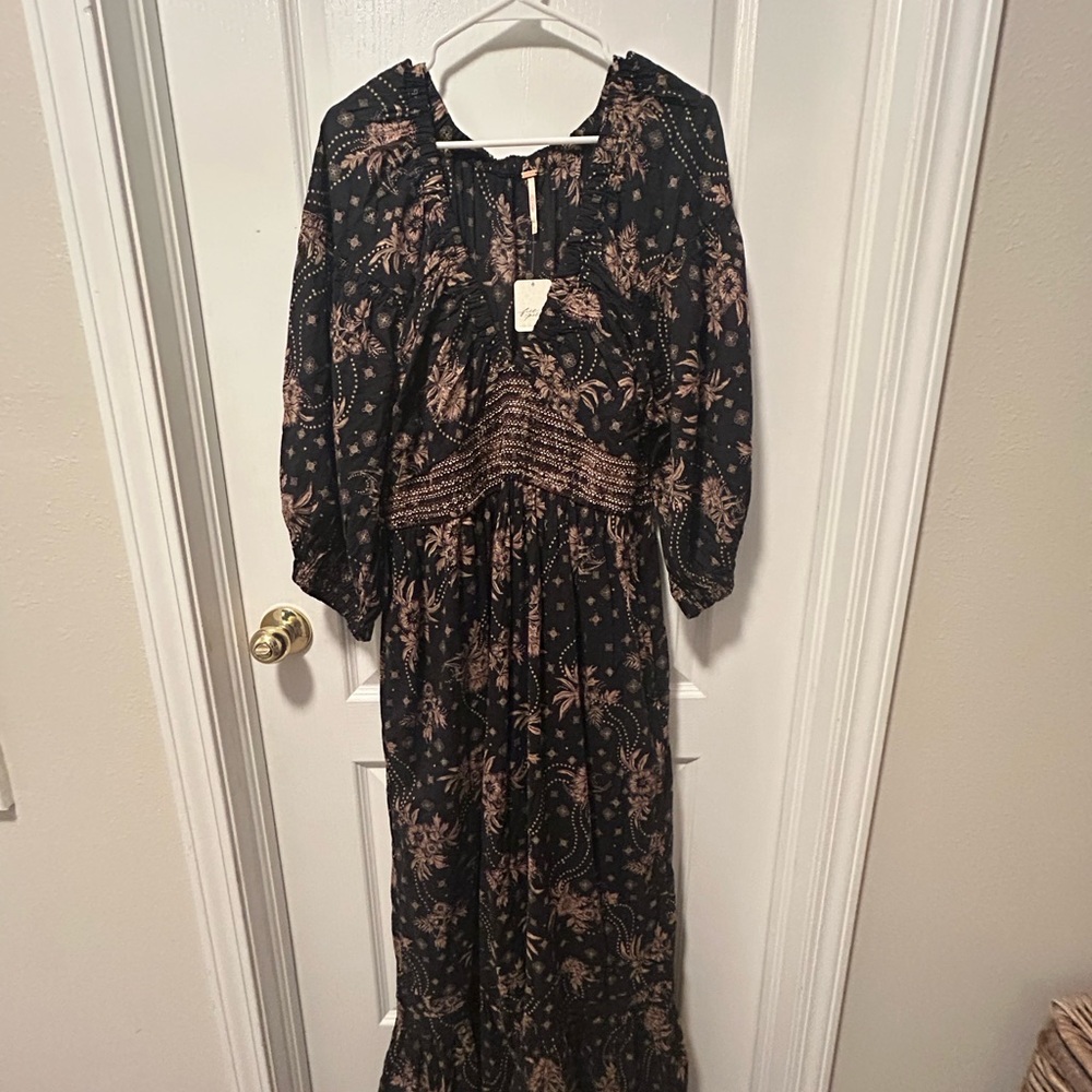 Free People Black and Brown Floral Maxi Dress